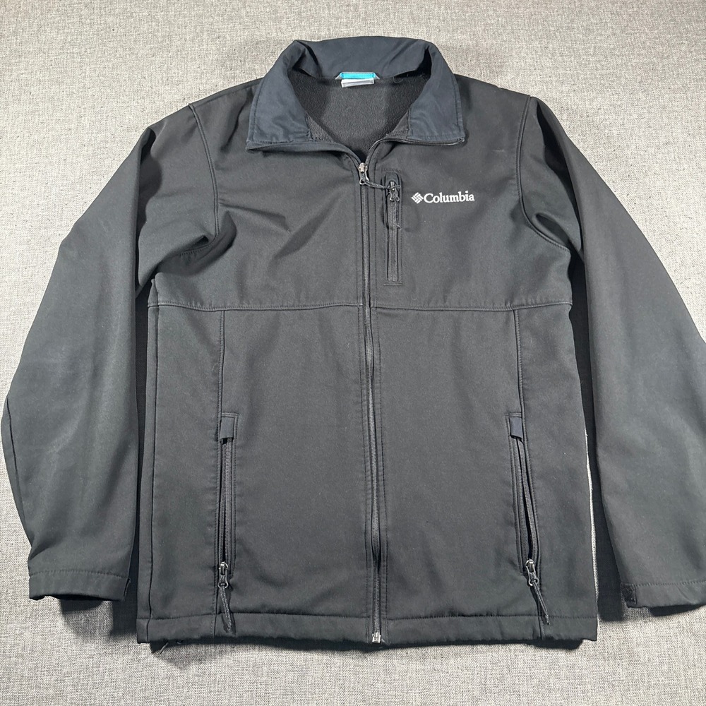 Columbia Softshell Jacket Mens Small Black Ascender Full Zip Fleece Lined WM6044